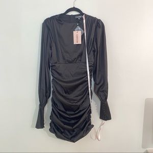 NWT Missguided Ruched Long Sleeve Satin Mini Dress